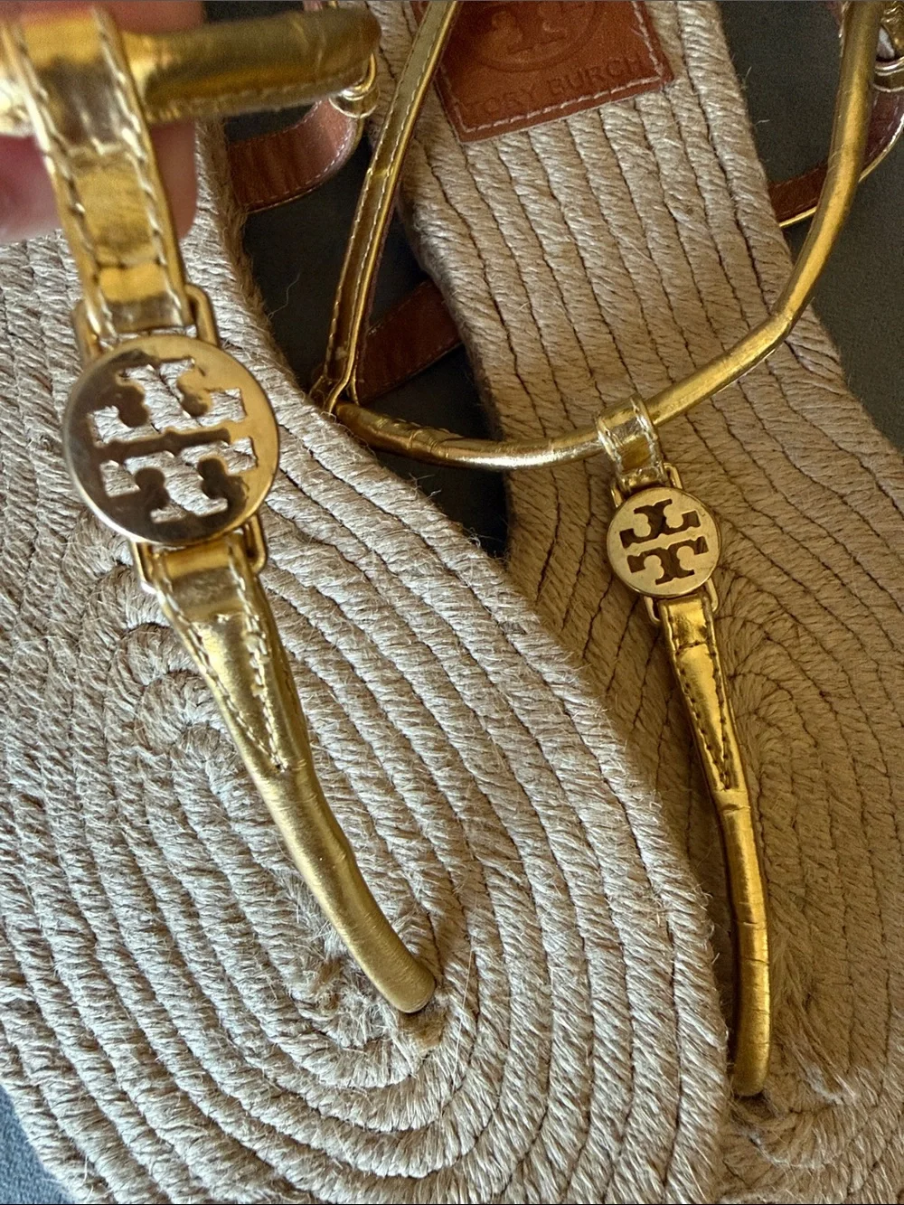 Tory Burch Emmy Flat Gold Metallic Leather T-Strap Sandals